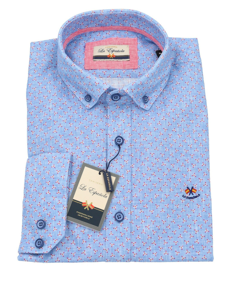CAMISA  ALGODON ESTAMPADA CUELLO BOTON