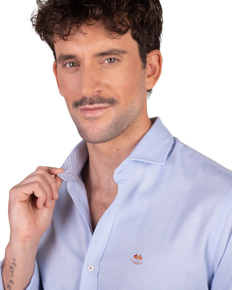 Camisa algodón-lino rayas con cuello botón | Camisería La Española