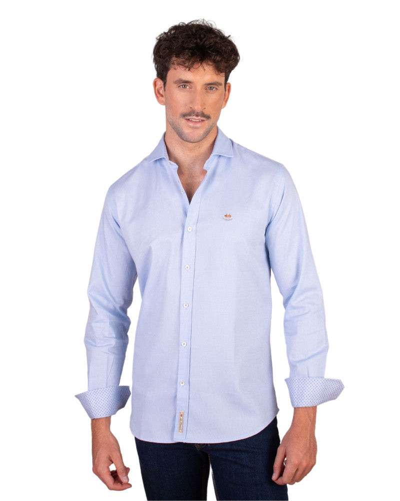 Camisa algodón-lino rayas con cuello botón | Camisería La Española