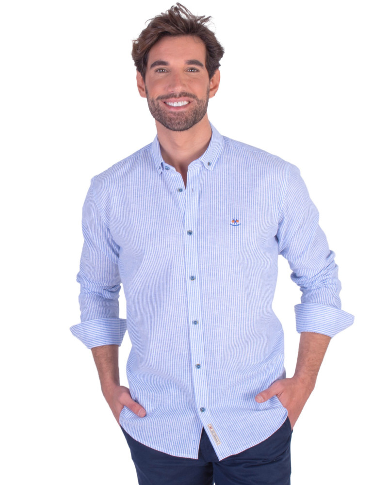 CAMISA ALGODON RAYA CUELLO BOTON