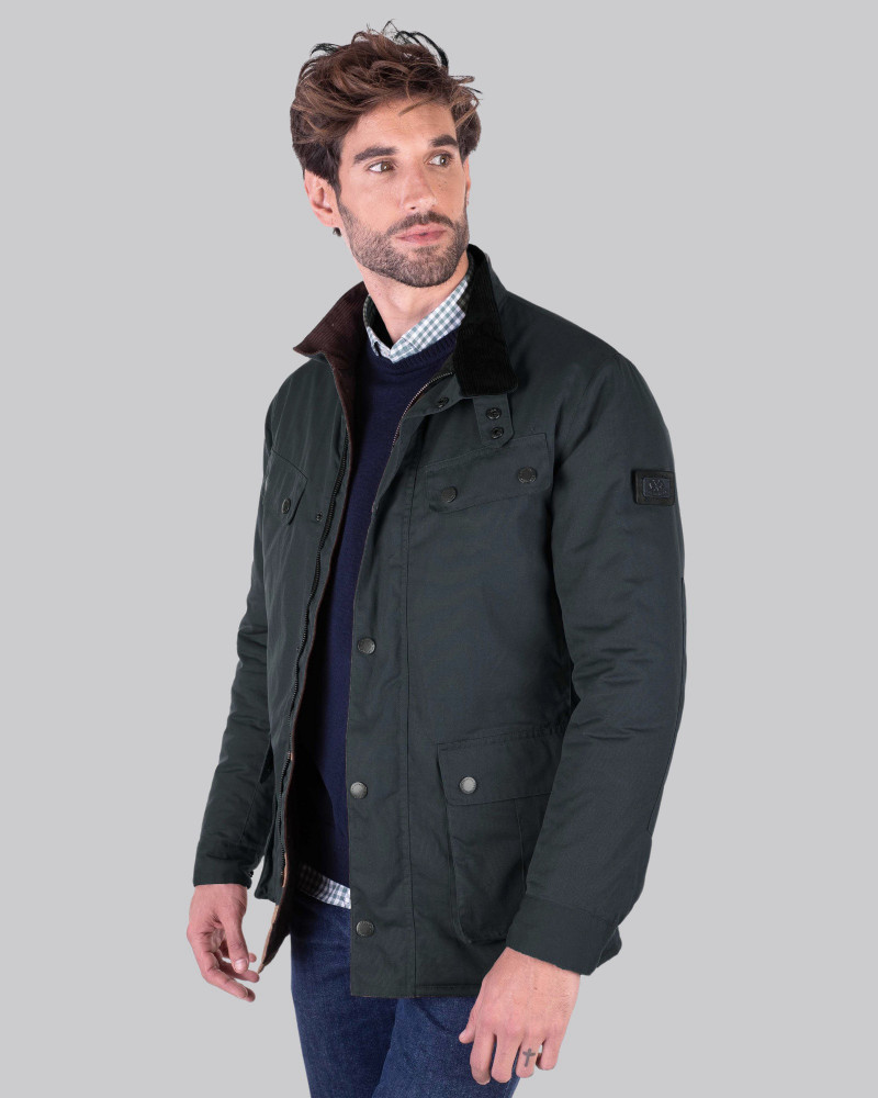 Chaquetón encerado multi bolsillo verde oscuro
