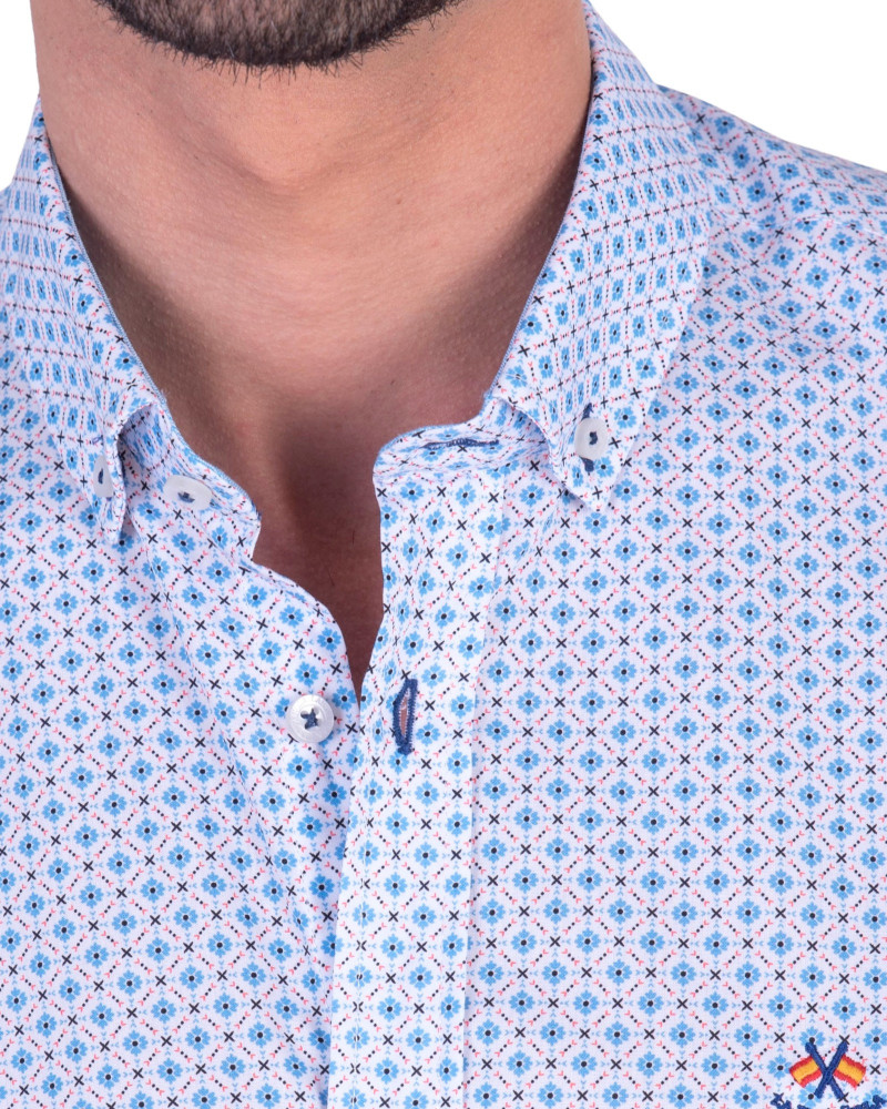 CAMISA ALGODON ESTAMPADA CUELLO BOTON PUÑO COMBINADO