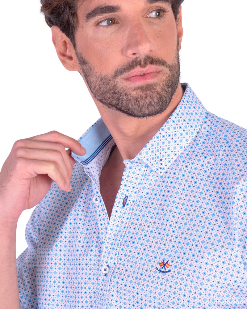 Camisa algodón estampada cuello botón y puño combinado | La Española