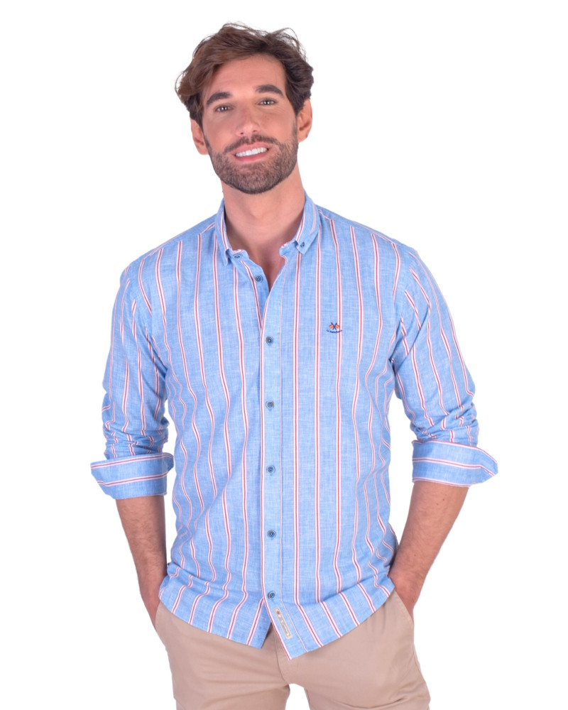 CAMISA ALGODON RAYA CUELLO BOTON