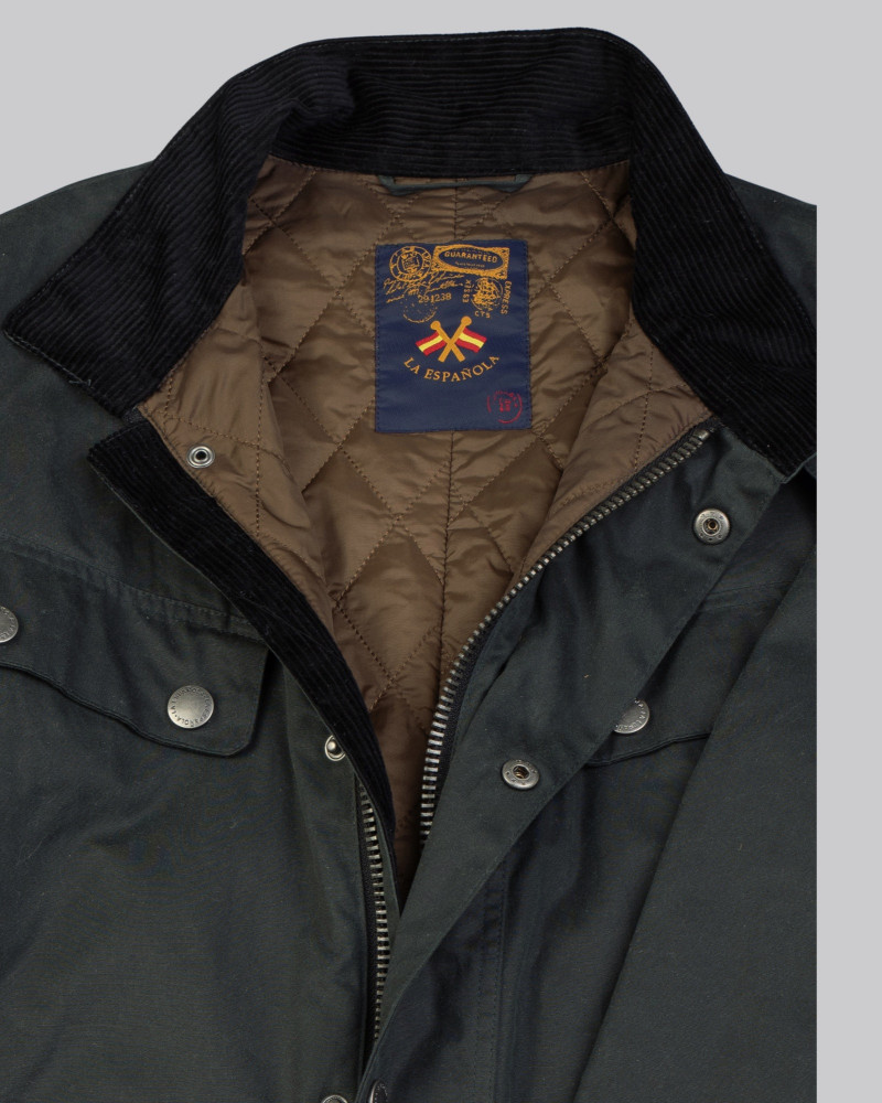 Chaquetón encerado multi bolsillo verde oscuro