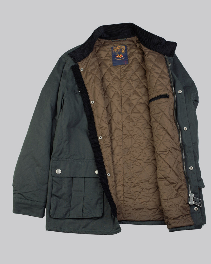 Chaquetón encerado multi bolsillo verde oscuro