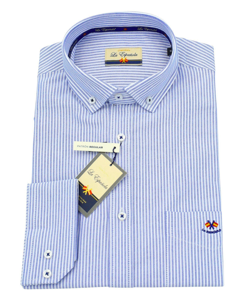 Camisa oxford estampado rayas con logo bordado | La Española