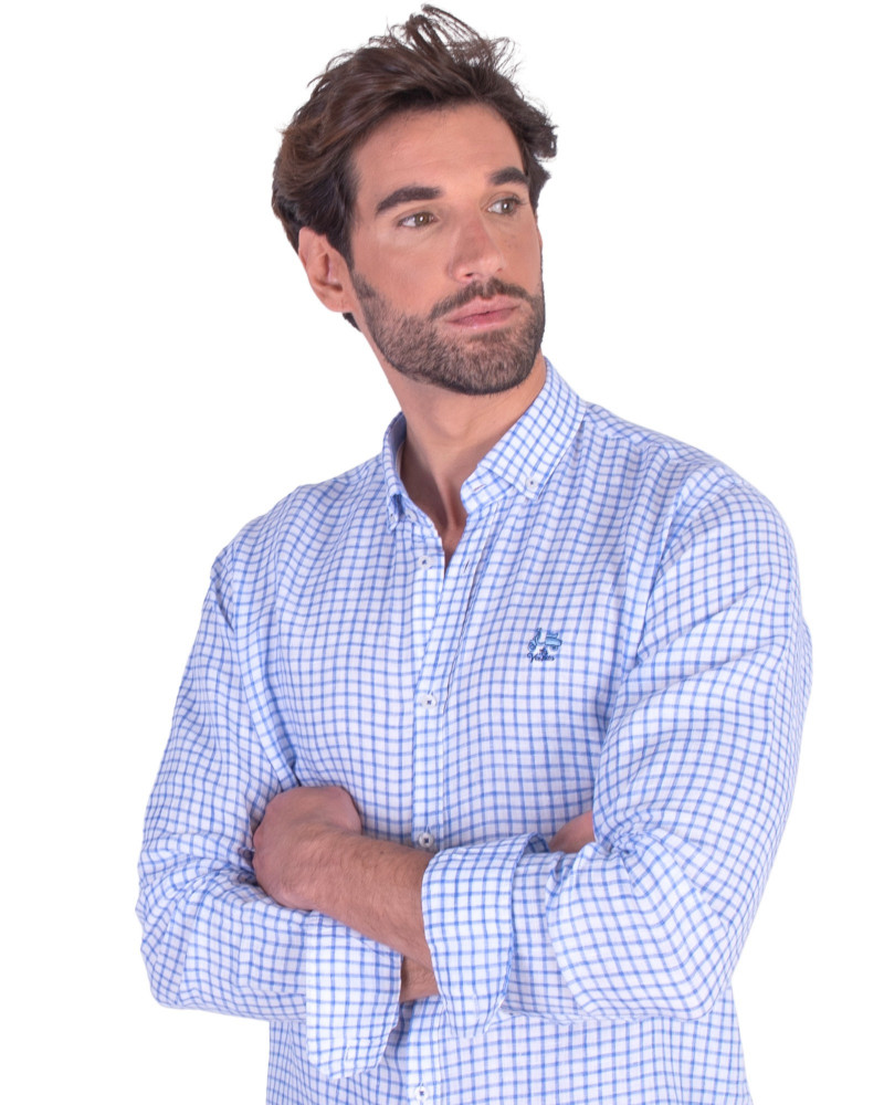 CAMISA ALGODON CUELLO BOTON  SEMEJA LINO