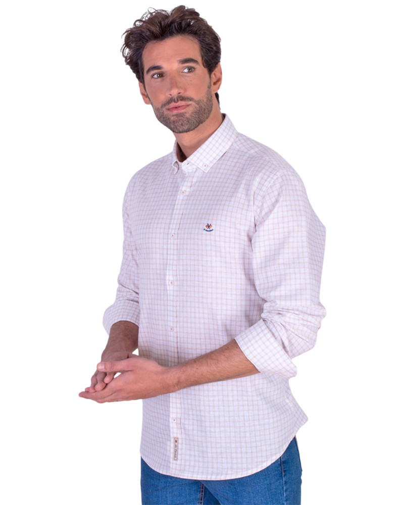 Camisa algodón cuadros con cuello botón