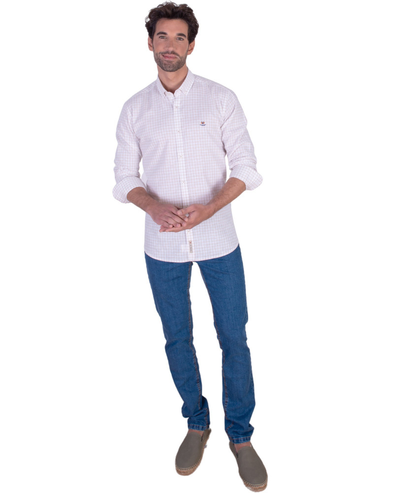 Camisa algodón cuadros con cuello botón