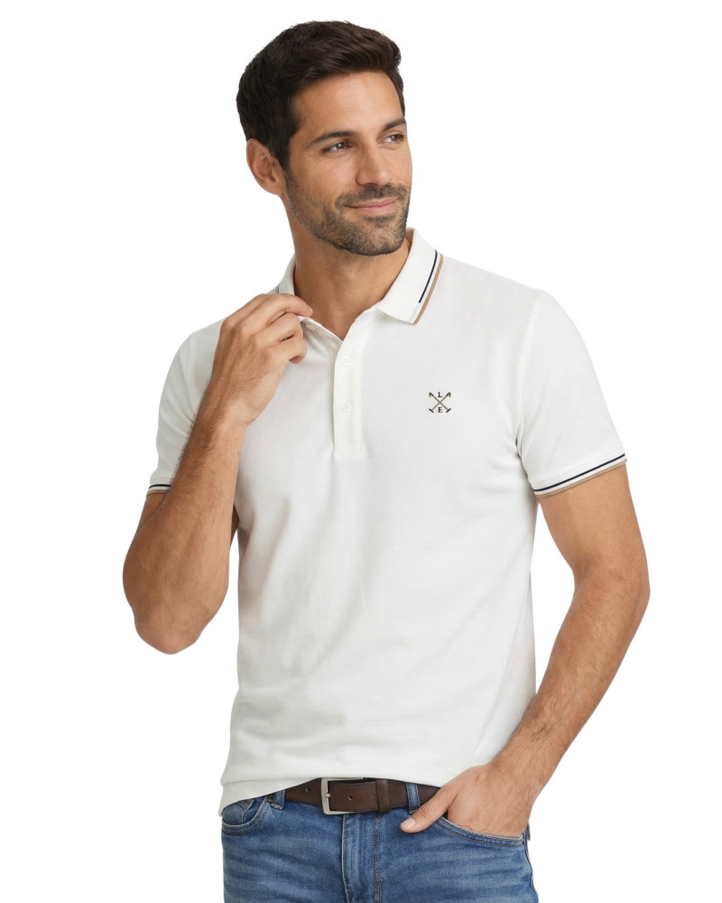 Polo manga corta algodón liso granito y cuello en V | La Española