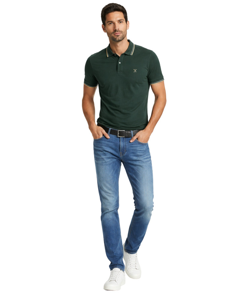 Polo manga corta algodón liso granito y cuello en V | La Española