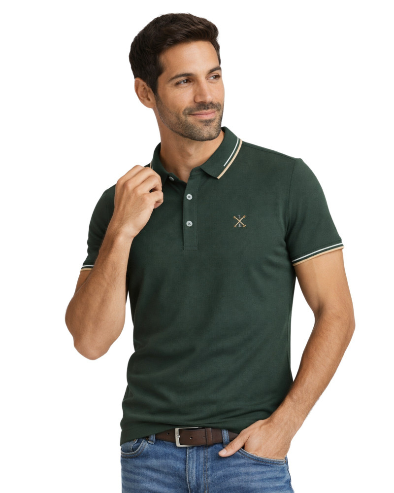 Polo manga corta algodón liso granito y cuello en V | La Española