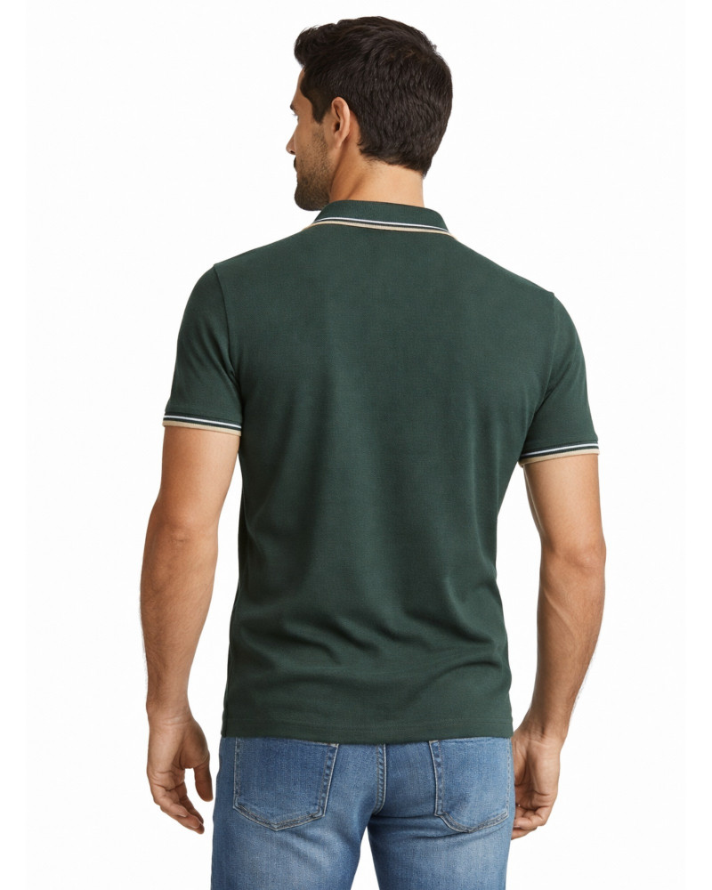 Polo manga corta algodón liso granito y cuello en V | La Española