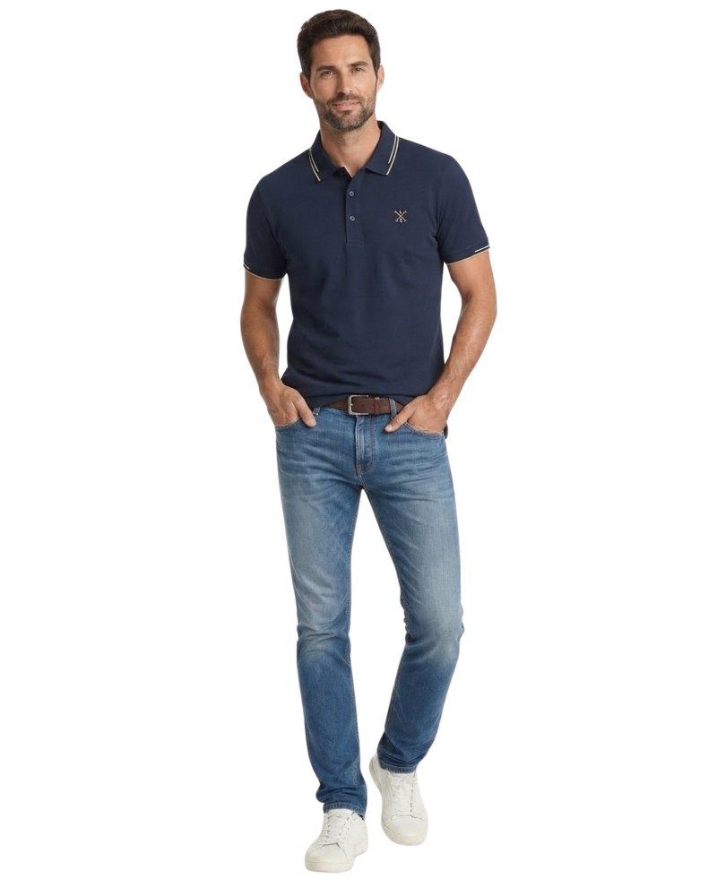 Polo manga corta algodón liso granito y cuello en V | La Española