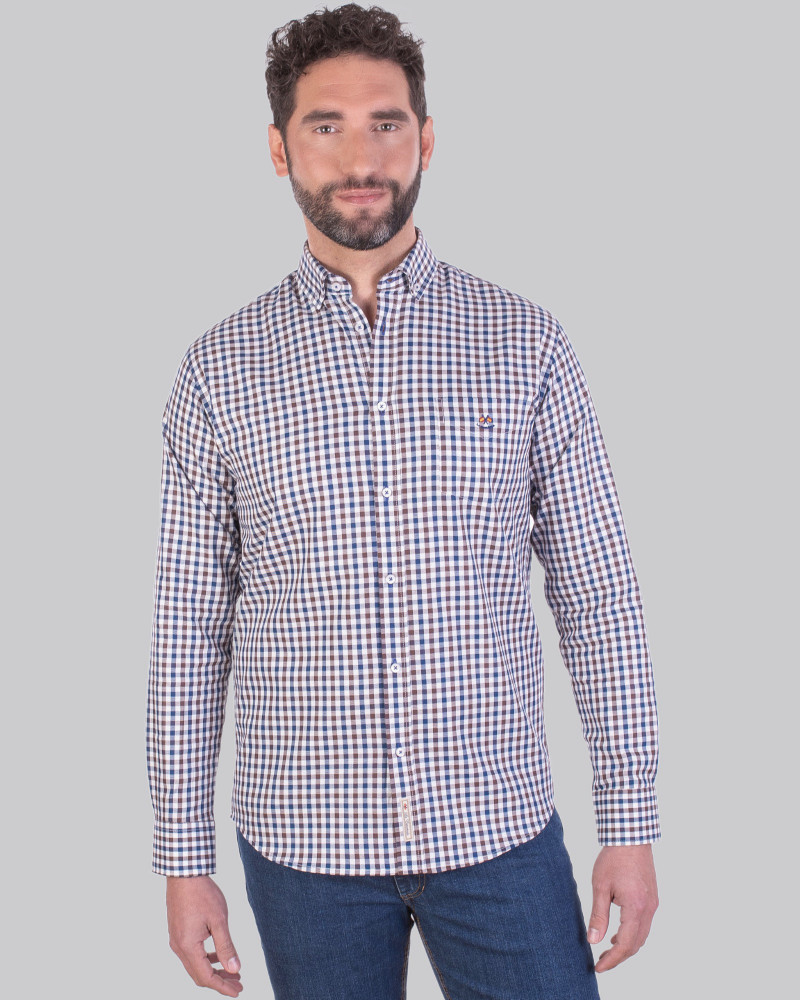 Camisa algodón estampado cuadros y cuello botón para hombre | La Española