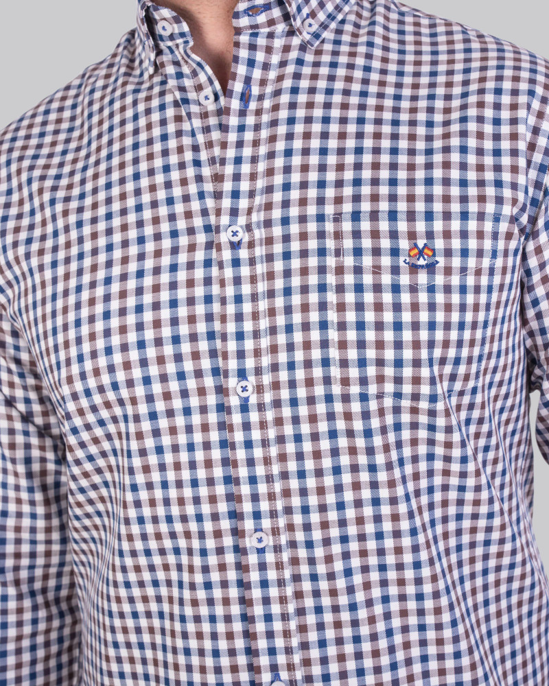 Camisa algodón estampado cuadros y cuello botón para hombre | La Española