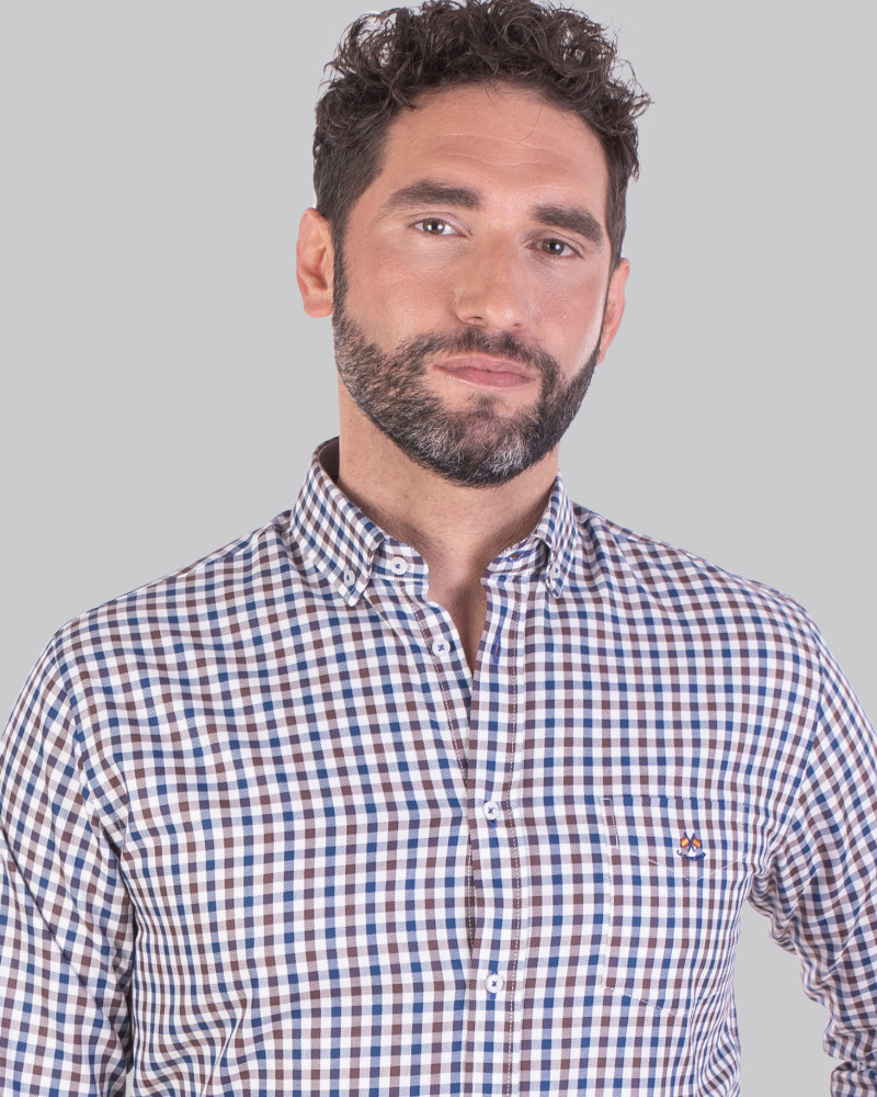 Camisa algodón estampado cuadros y cuello botón para hombre | La Española
