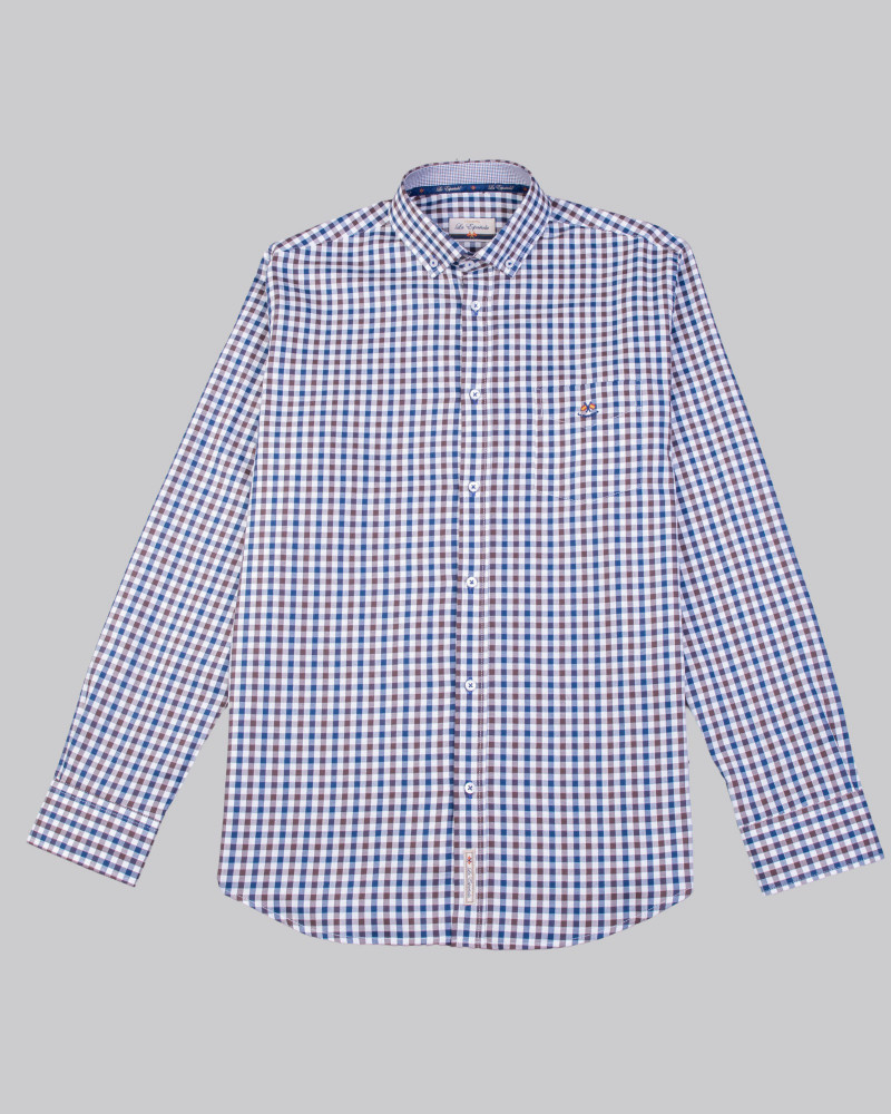 Camisa algodón estampado cuadros y cuello botón para hombre | La Española
