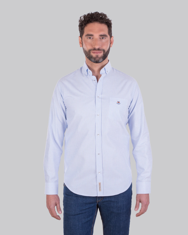 Camisa oxford estampado rayas con logo bordado | La Española