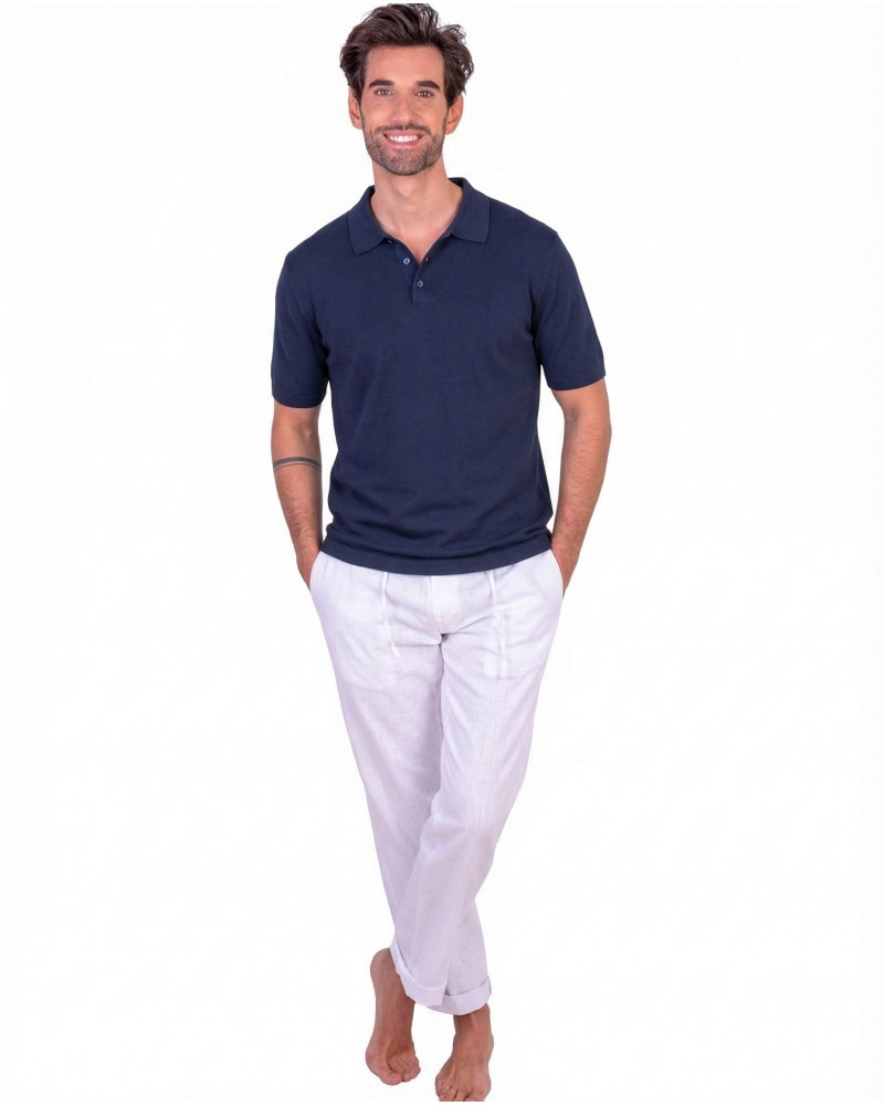 Polo manga corta algodón liso granito y cuello en V | La Española