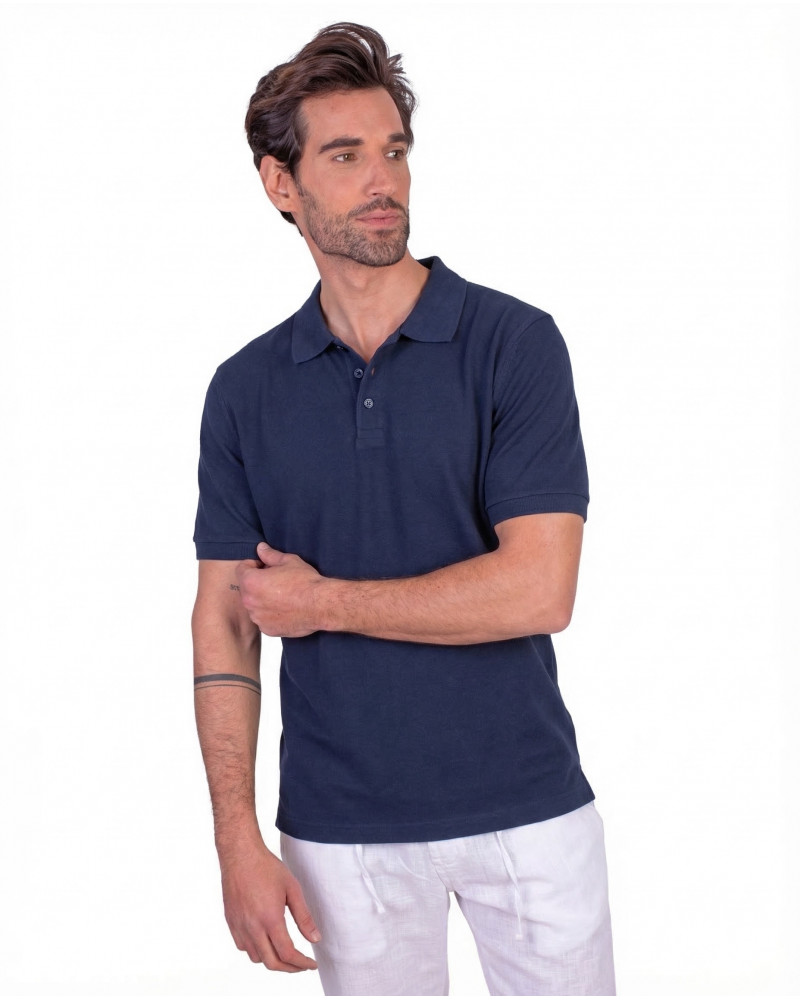 Polo manga corta algodón liso granito y cuello en V | La Española