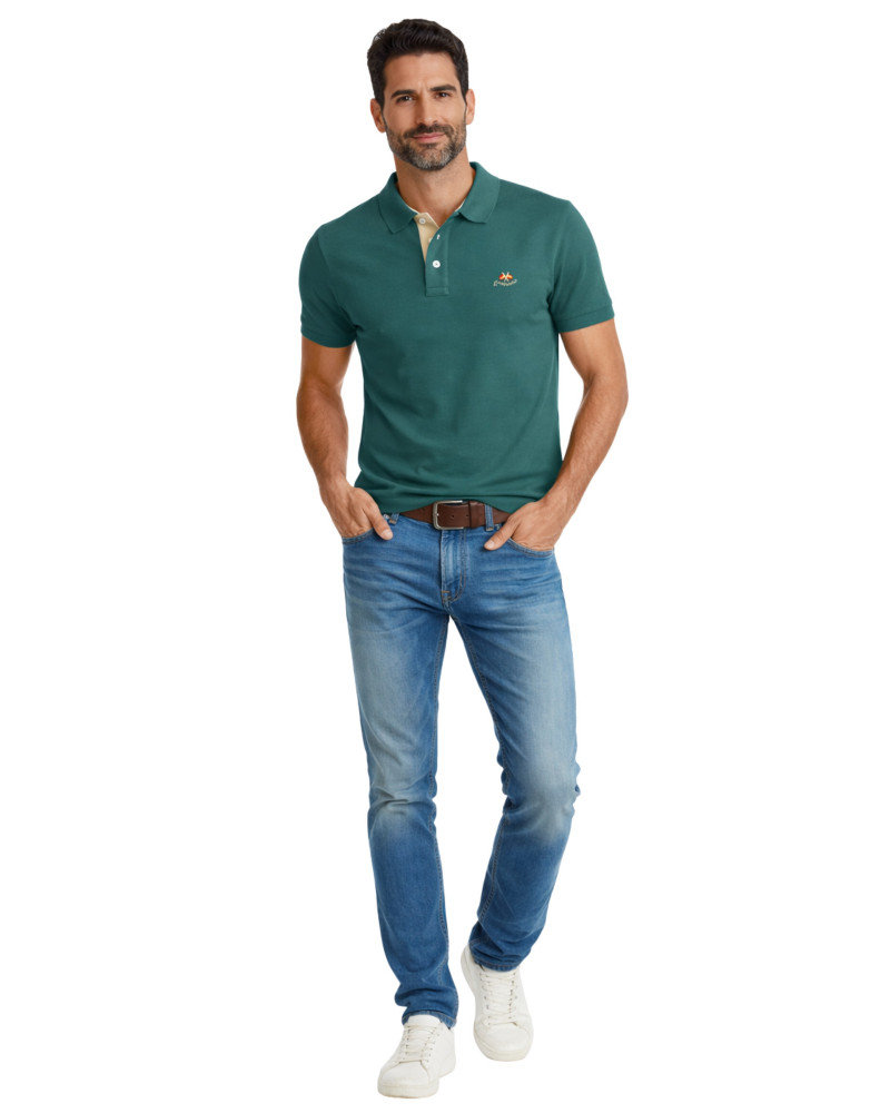 Polo manga corta algodón liso granito y cuello en V | La Española