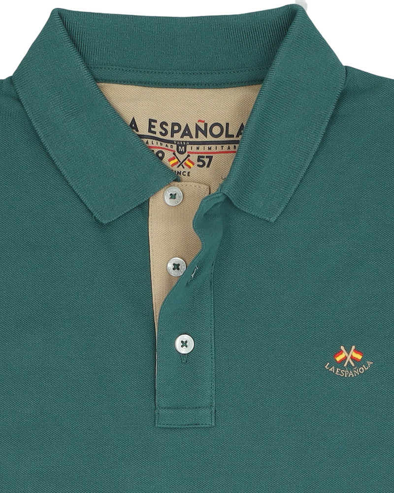 Polo manga corta algodón liso granito y cuello en V | La Española