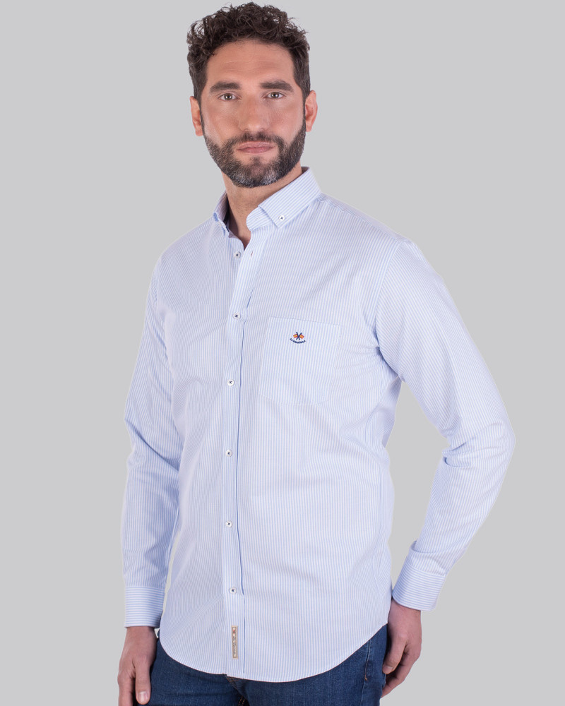 Camisa oxford estampado rayas con logo bordado | La Española