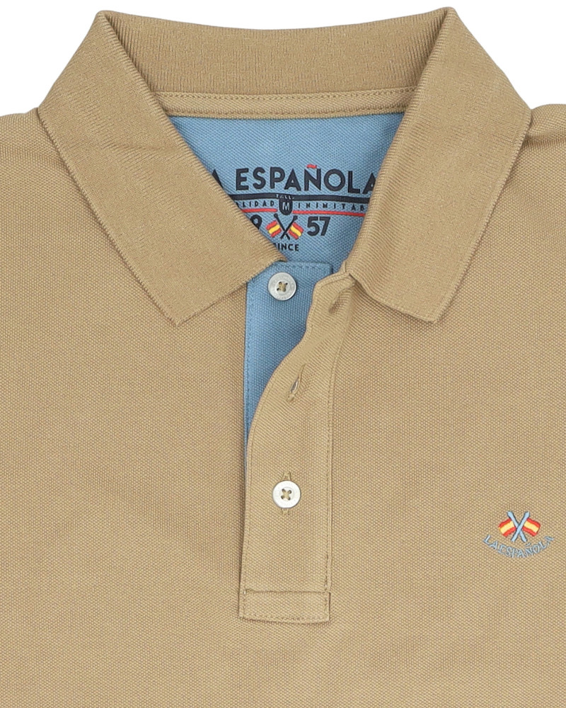 Polo manga corta algodón liso granito y cuello en V | La Española