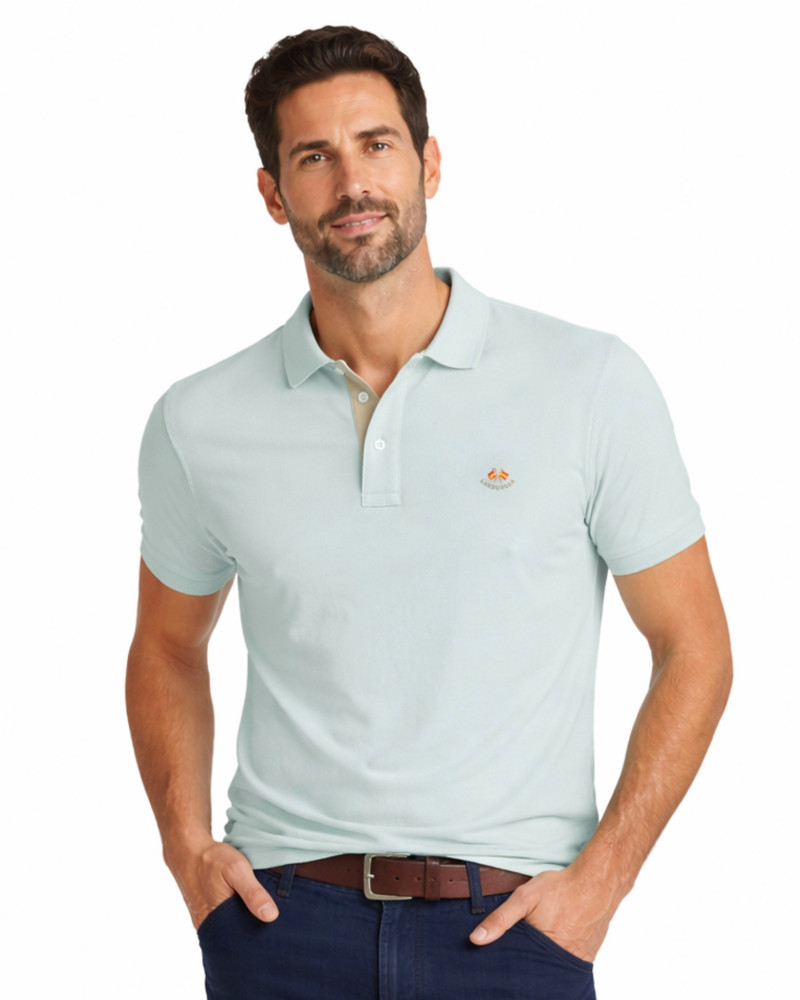 Polo manga corta algodón liso granito y cuello en V | La Española