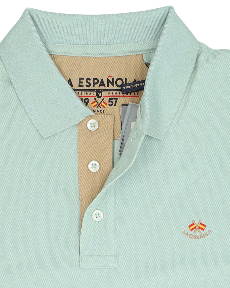 Polo manga corta algodón liso granito y cuello en V | La Española