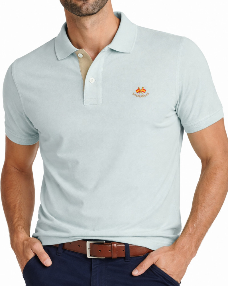 Polo manga corta algodón liso granito y cuello en V | La Española