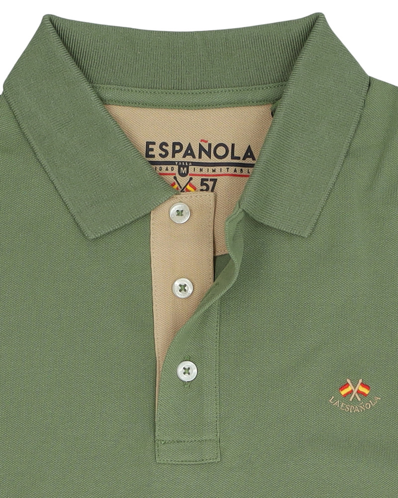 Polo manga corta algodón liso granito y cuello en V | La Española