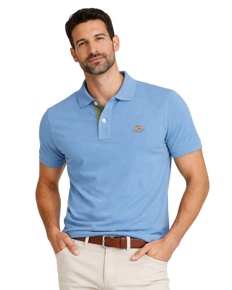 Polo manga corta algodón liso granito y cuello en V | La Española