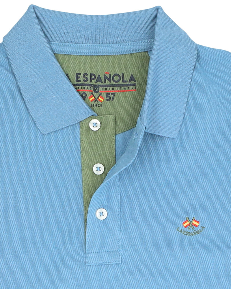 Polo manga corta algodón liso granito y cuello en V | La Española