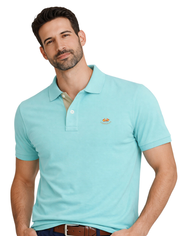 Polo manga corta algodón liso granito y cuello en V | La Española