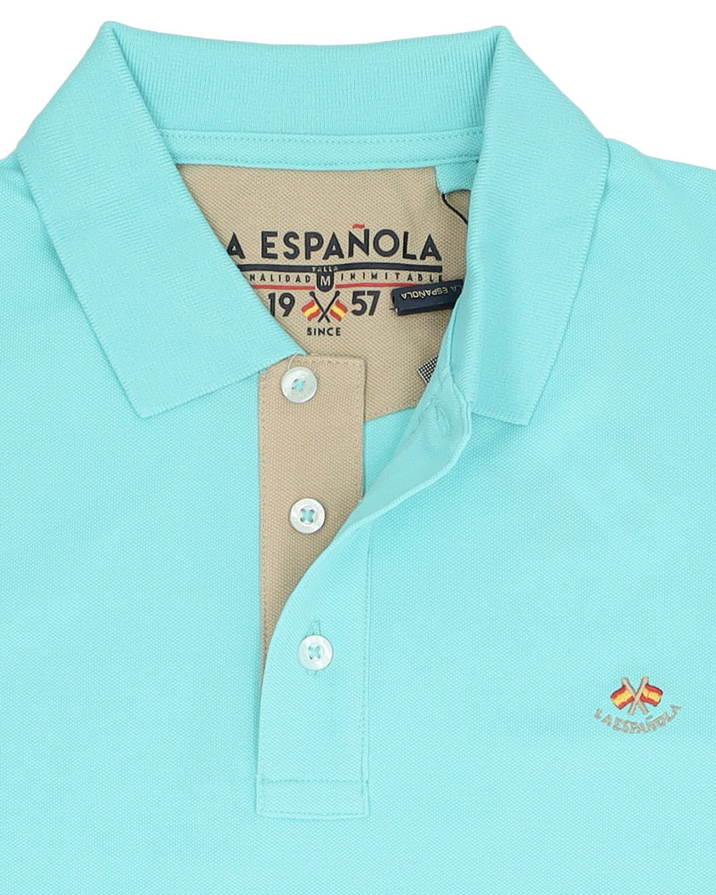 Polo manga corta algodón liso granito y cuello en V | La Española