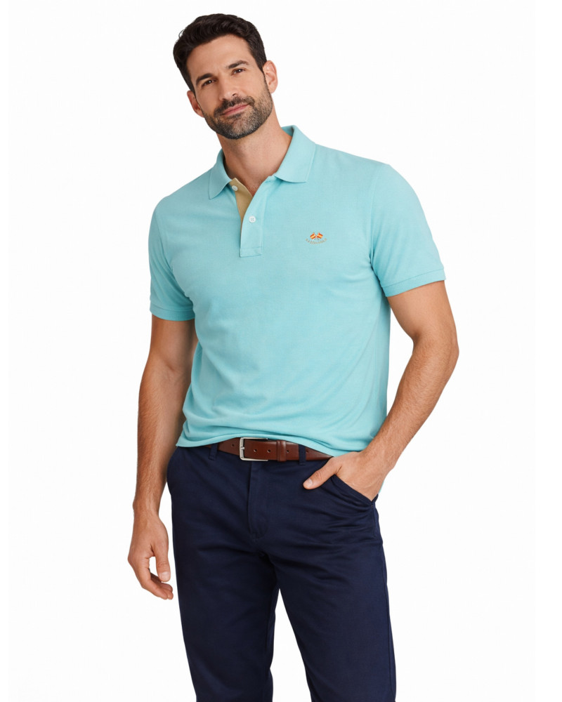 Polo manga corta algodón liso granito y cuello en V | La Española