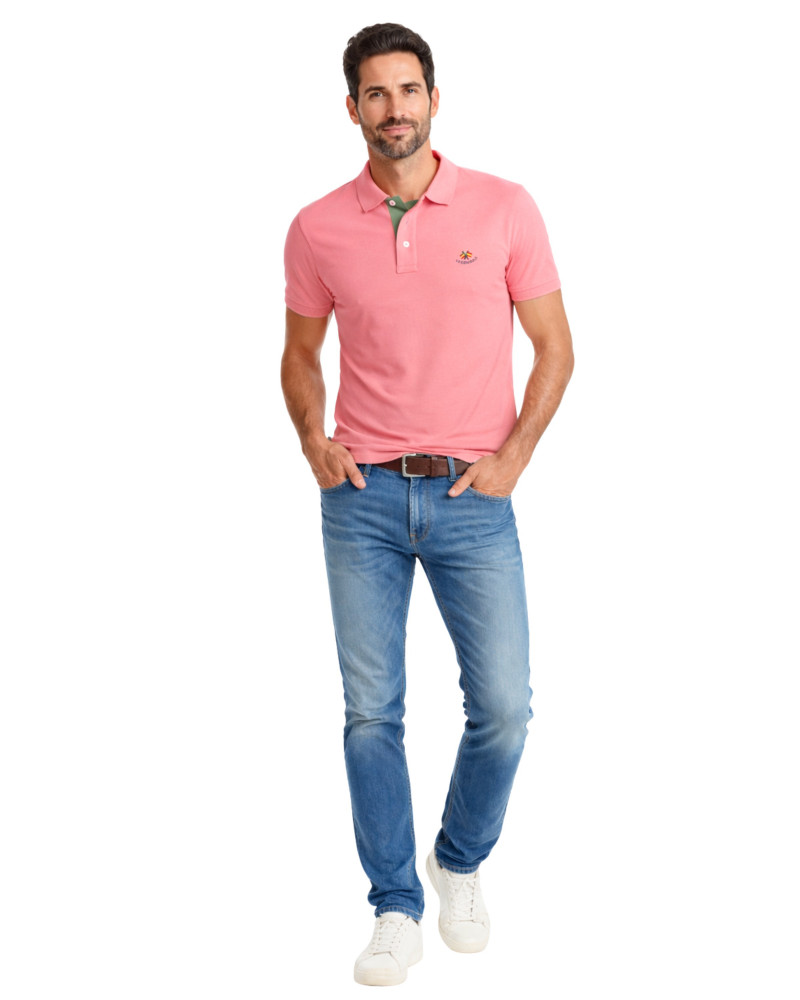 Polo manga corta algodón liso granito y cuello en V | La Española