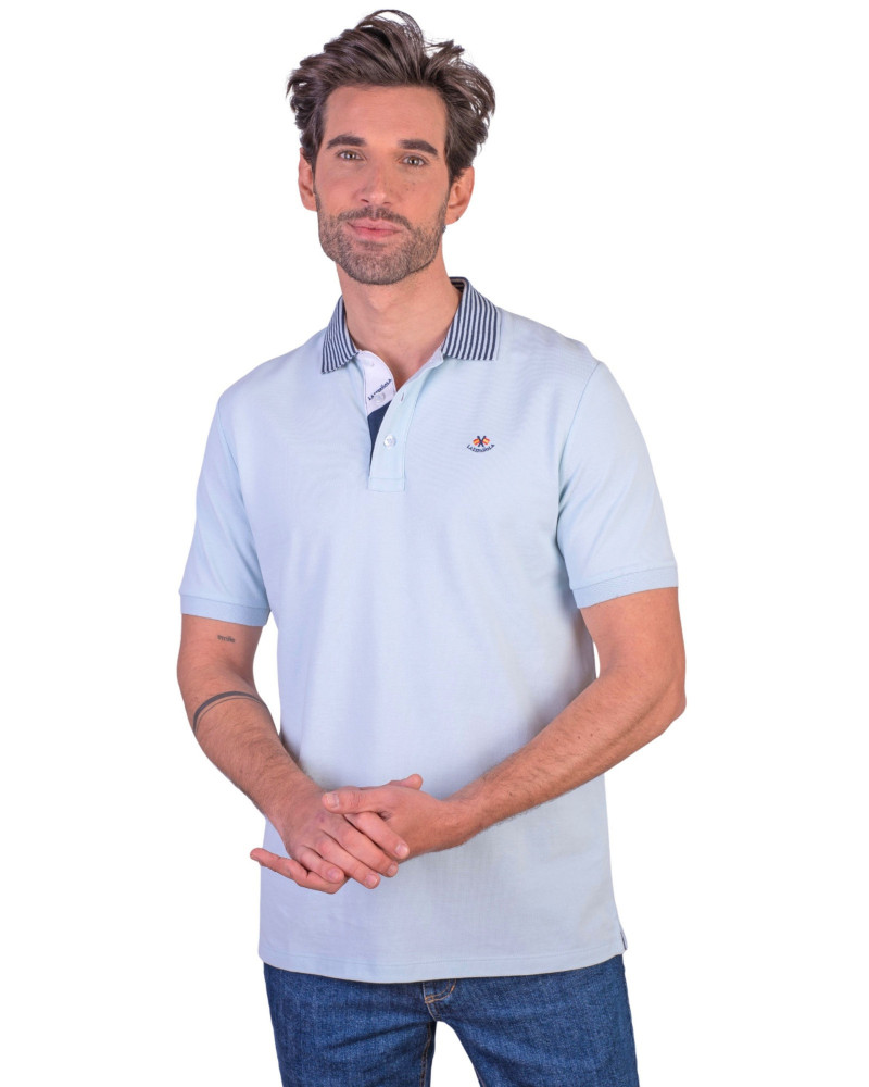 Polo manga corta algodón liso granito y cuello en V | La Española