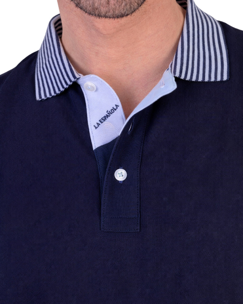 Polo manga corta algodón liso granito y cuello en V | La Española