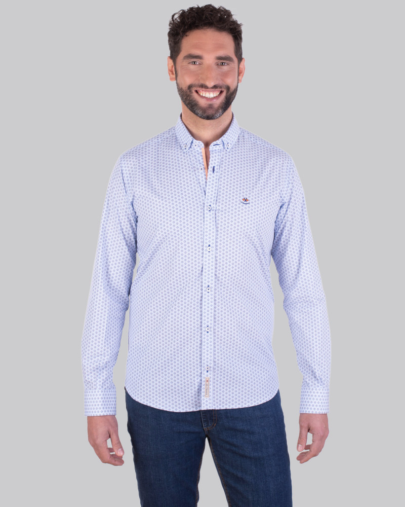 Camisa algodón estampada y cuello botón hombre| Camisería La Española