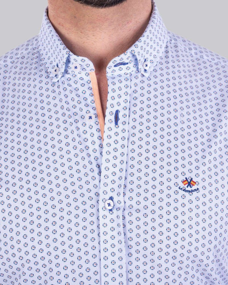 Camisa algodón estampada y cuello botón hombre| Camisería La Española