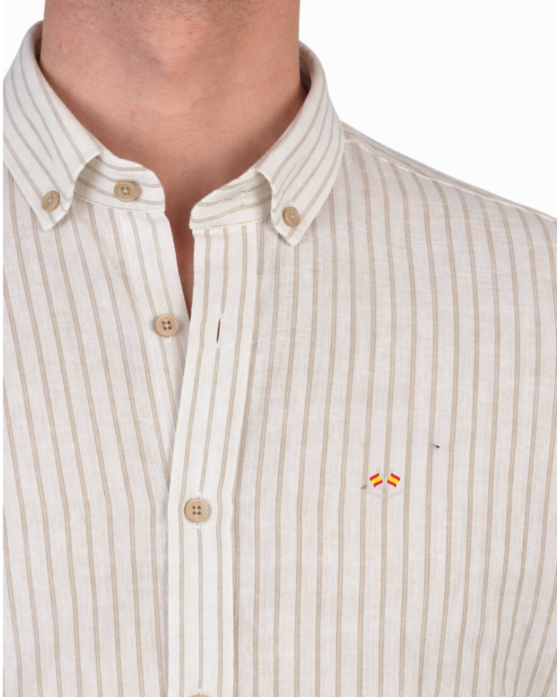 Camisa algodón-lino rayas con cuello botón | Camisería La Española