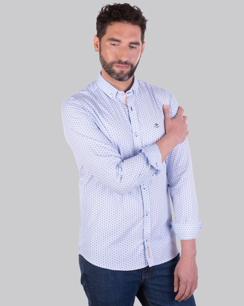 Camisa algodón estampada y cuello botón hombre| Camisería La Española