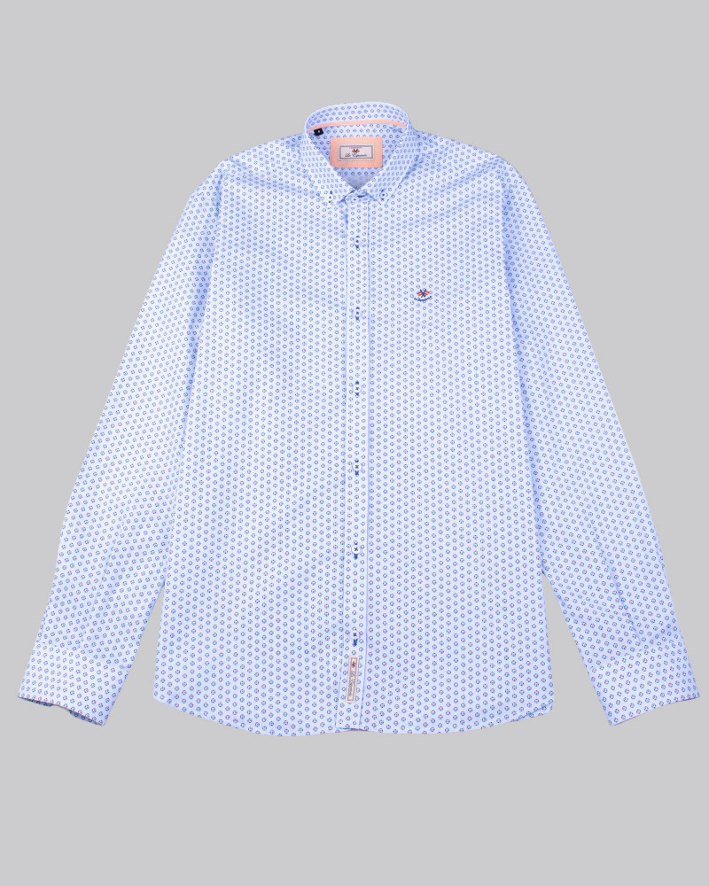Camisa algodón estampada y cuello botón hombre| Camisería La Española