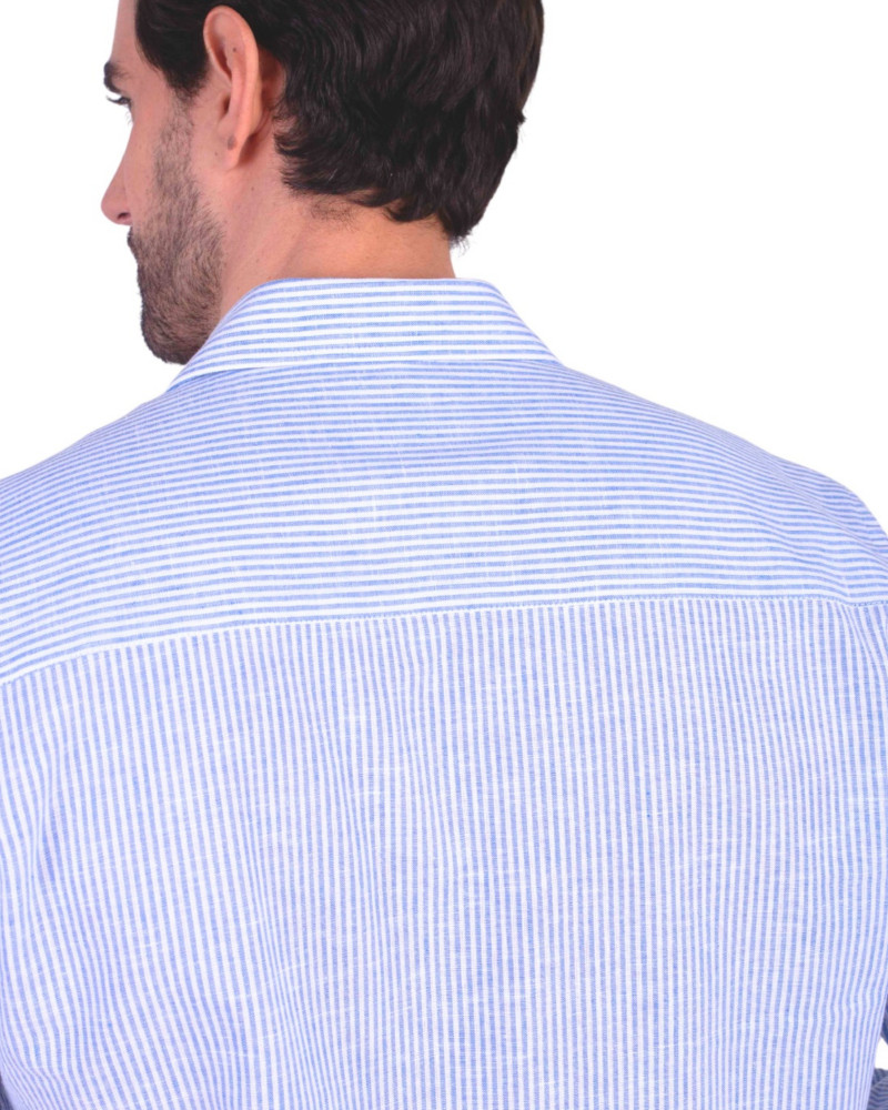 Camisa algodón-lino rayas con cuello botón | Camisería La Española
