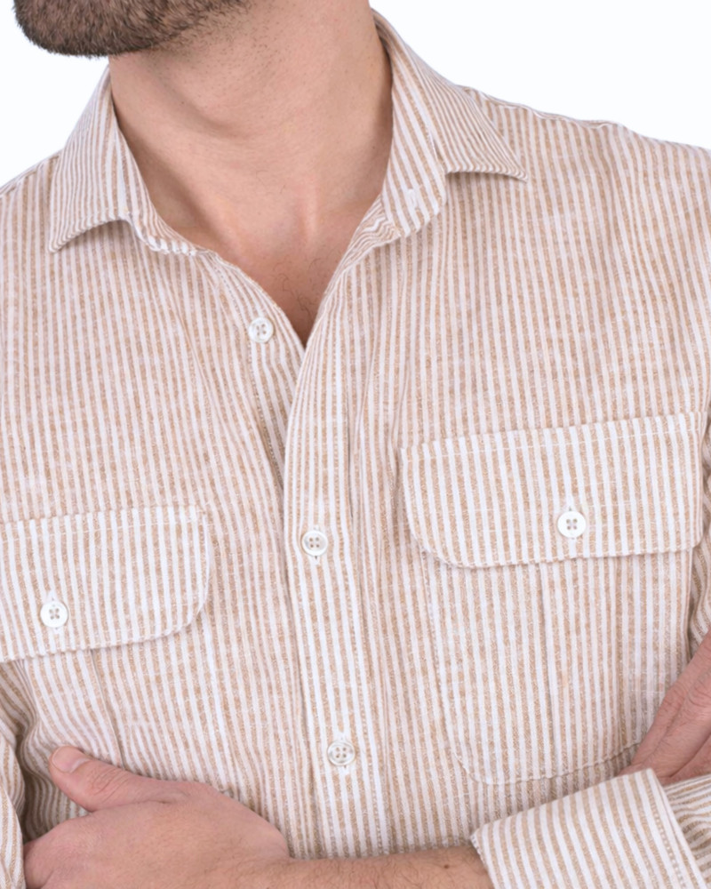 Camisa algodón-lino rayas con cuello botón | Camisería La Española