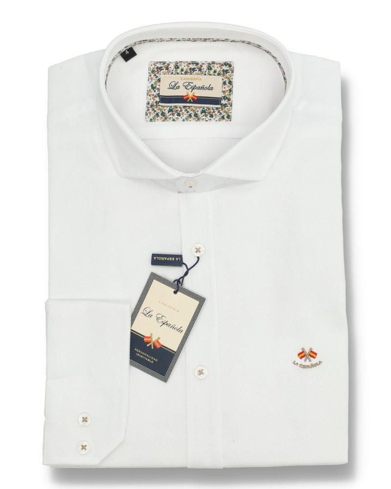 Camisa algodón-lino rayas con cuello botón | Camisería La Española